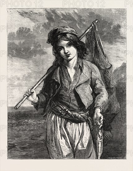 "A NEAPOLITAN FISHER BOY." PAINTED BY G.F. HURLSTONE. EXHIBITION OF THE SOCIETY OF BRITISH ARTISTS IN SUFFOLK STREET, LONDON, UK, 1855