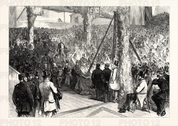 LAYING THE FOUNDATION STONE OF THE WEDGWOOD MEMORIAL INSTITUTE AT BURSLEM: THE RIGHT HON. W.E. GLADSTONE DELIVERING THE ADDRESS, 1863