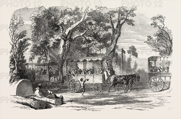 PLEASURE VANS. SCHOOL CHILDREN'S HAMPTON-COURT HOLIDAY, 1849