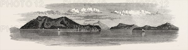 THE INLAND SEA OF JAPAN: ISLAND AND TOWN OF OSIMA, AND COAST OF SIKOK, IN THE HARIMA NADA. 1868