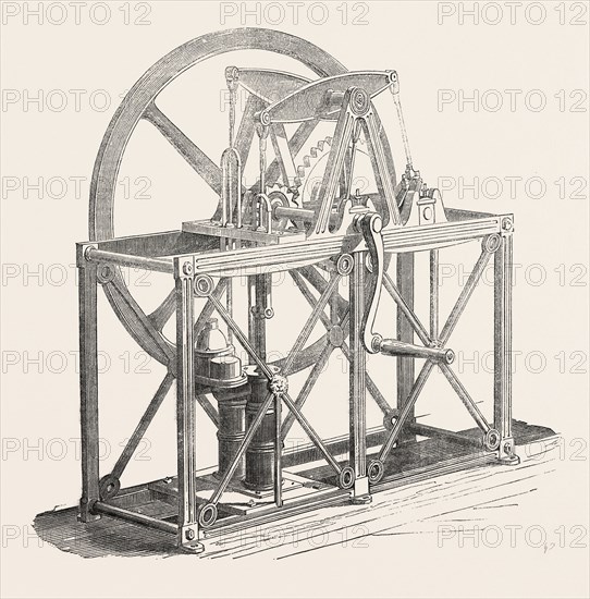 WELL ENGINE. BY TYLOR AND SON. This is a well-engine pump, fixed in an iron frame, intended to raise water to a great height. 1851