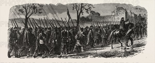 Franco-Prussian War: The French 66th regiment on the march to Forbach, a commune in the Moselle department in Lorraine in France.