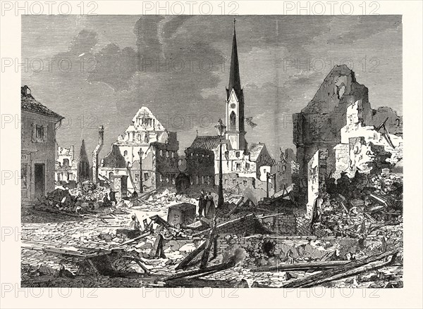 Franco-Prussian War: The devastation in the main street of Kehl, an open city by, French batteries Strasbourg. The best evidence of how the French respected international law, and their protests against the bombing of the city of Paris