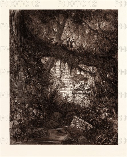 THE WOOD OF BLOOD IN ATALA, BY Gustave Doré. Dore, 1832 - 1883, french. Engraving for Atala by Chateaubriand. romanticism, colour, color engraving