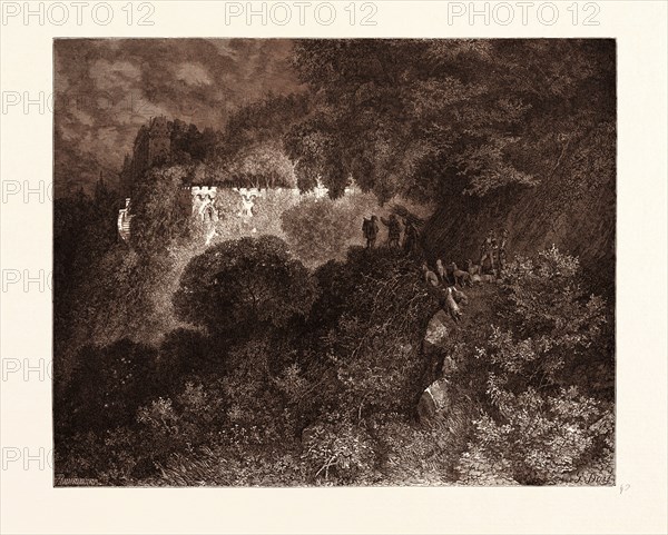 THE PALACE OF SLEEP, BY GUSTAVE DORE. Dore, 1832 - 1883, French. Engraving for Charles Perrault (1628-1703), Fairy Tales. 1870, Art, Artist, romanticism, colour, color