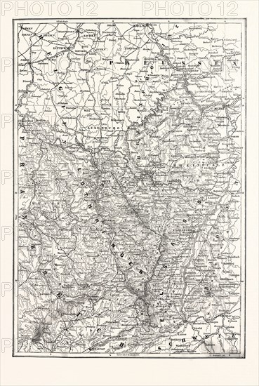 FRANCO-PRUSSIAN WAR: MAP OF ALSACE AND LORRAINE, COUNTIES GIVEN TO THE GERMAN EMPIRE 1870