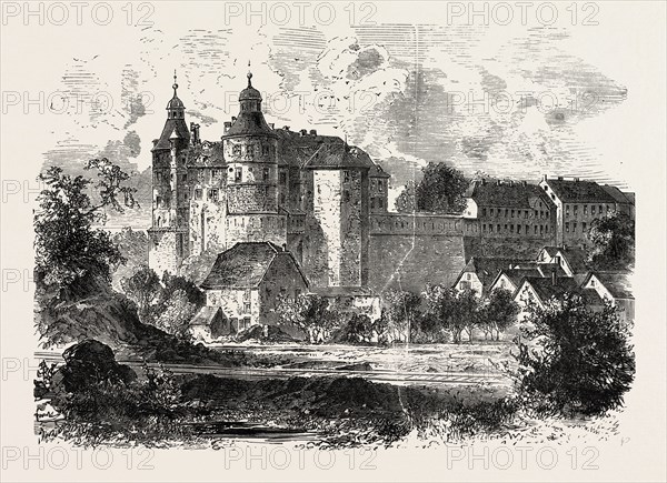 FRANCO-PRUSSIAN WAR: CHATEAU DE MONTBELIARD, FRANCE, ENGRAVING 1870