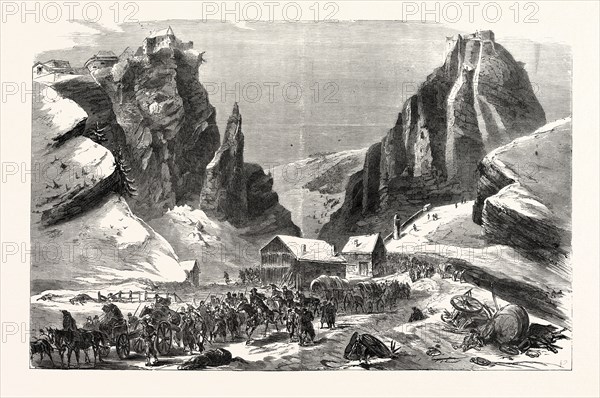 FRANCO-PRUSSIAN WAR: THE ARMY OF BOURBAKI PASSING THE FORTIFICATIONS JOUX AND LARMONT  NEAR THE CLUSE