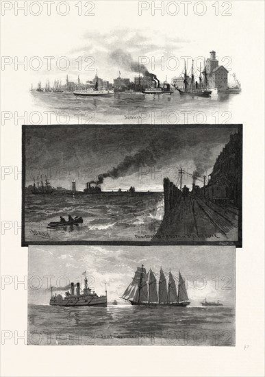 FROM SARNIA TO LAKE HURON, POINT EDWARD, MOUTH OF ST. CLAIR RIVER, CANADA, NINETEENTH CENTURY ENGRAVING