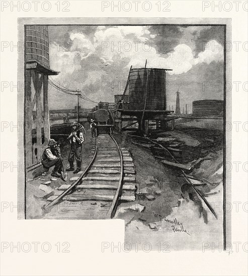 OIL TANKS, CANADA, NINETEENTH CENTURY ENGRAVING