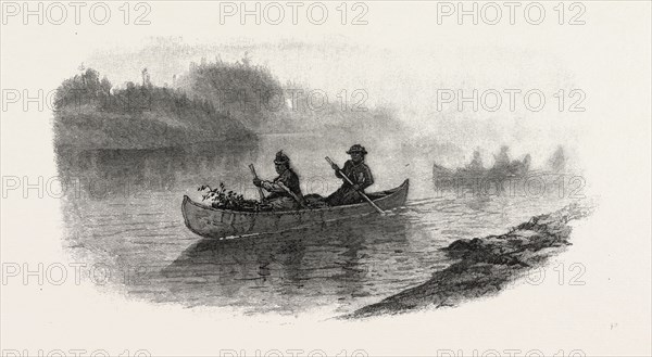 GEORGIAN BAY AND THE MUSKOKA LAKES, INDIAN WOMEN CARRYING BERRIES TO MARKET, CANADA, NINETEENTH CENTURY ENGRAVING