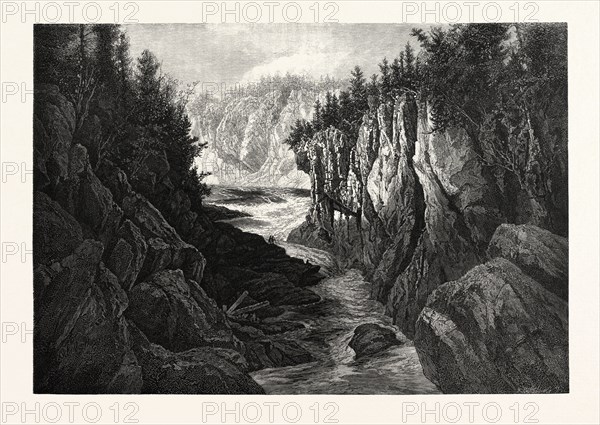 NEW BRUNSWICK, GORGE BELOW GRAND FALLS, ST. JOHN RIVER, CANADA, NINETEENTH CENTURY ENGRAVING