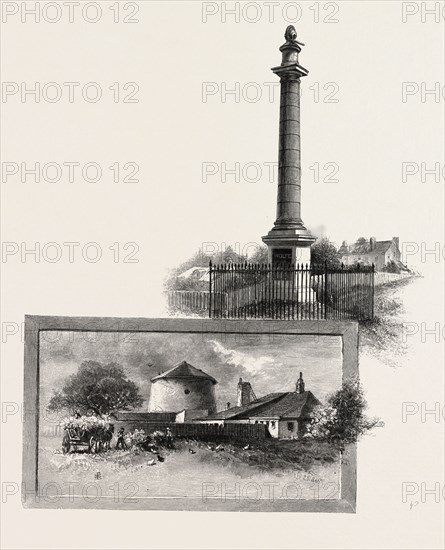 QUEBEC, WOLFE'S MONUMENT (Top); MARTELLO TOWER. On the Plains of Abraham. (Bottom), CANADA, NINETEENTH CENTURY ENGRAVING