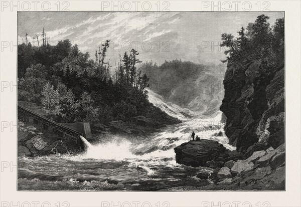 FRENCH CANADIAN LIFE, SHAWENEGAN FALLS, CANADA, NINETEENTH CENTURY ENGRAVING