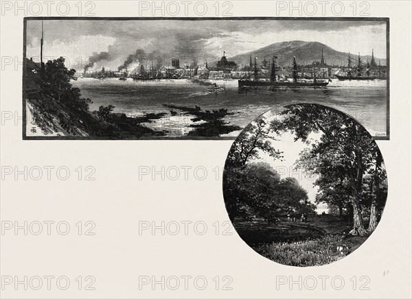 MONTREAL FROM ST. HELEN'S ISLAND (TOP), THE ISLAND PARK (BOTTOM), CANADA, NINETEENTH CENTURY ENGRAVING