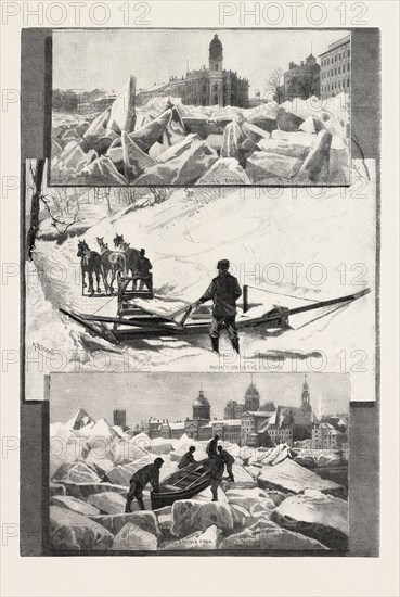 MONTREAL WINTER SCENES, CANADA, NINETEENTH CENTURY ENGRAVING