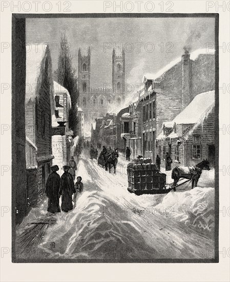 MONTREAL, NOTRE DAME, FROM ST. URBAIN STREET, CANADA, NINETEENTH CENTURY ENGRAVING