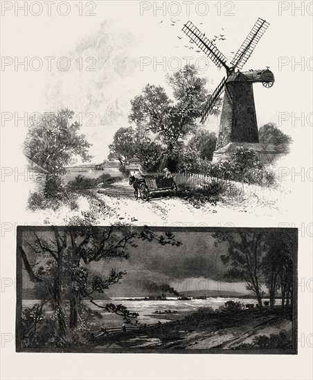 LOWER OTTAWA, OLD WINDMILL ON LACHINE ROAD, AND DISTANT VIEW OF LACHINE RAPIDS, CANADA, NINETEENTH CENTURY ENGRAVING