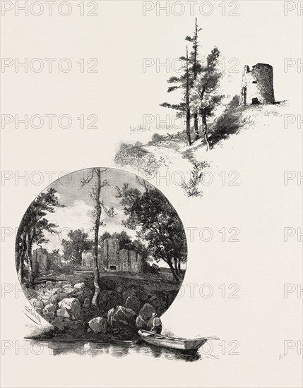 LOWER OTTAWA, WATCH TOWER AND THE REMAINS OF ANCIENT CASTLE, CANADA, NINETEENTH CENTURY ENGRAVING