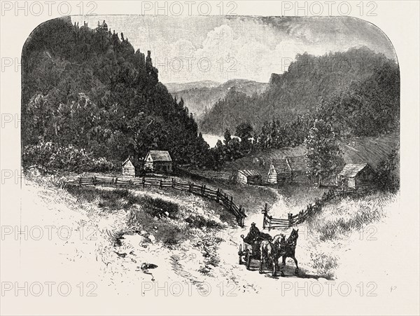 LOWER OTTAWA, MOUNTAIN FARM, CANADA, NINETEENTH CENTURY ENGRAVING