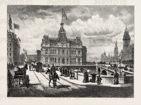 OTTAWA, POST OFFICE, DUFFERIN AND SAPPERS' BRIDGE, CANADA, NINETEENTH CENTURY ENGRAVING