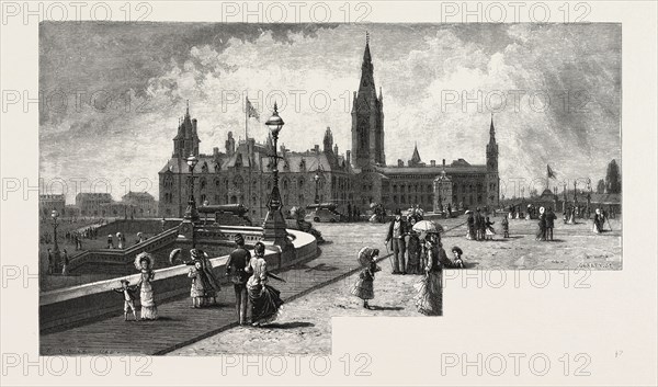 OTTAWA, WESTERN BLOCK, DEPARTMENTAL BUILDINGS, CANADA, NINETEENTH CENTURY ENGRAVING