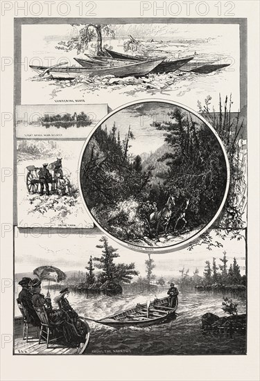 SCENES ON THE UPPER OTTAWA, CANADA, NINETEENTH CENTURY ENGRAVING