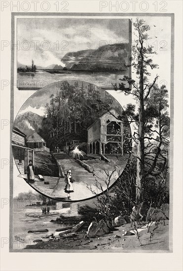 LUMBERING ON THE UPPER OTTAWA, CANADA, NINETEENTH CENTURY ENGRAVING