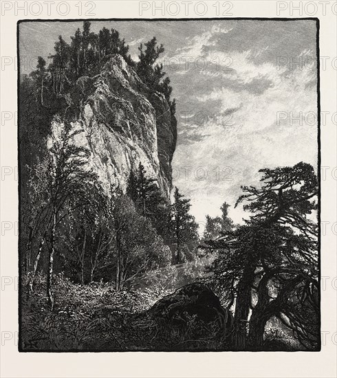 A LAURENTIAN BLUFF, CANADA, NINETEENTH CENTURY ENGRAVING