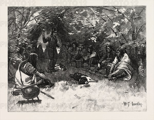 THE FEAST OF THE WHITE DOG, CANADA, NINETEENTH CENTURY ENGRAVING