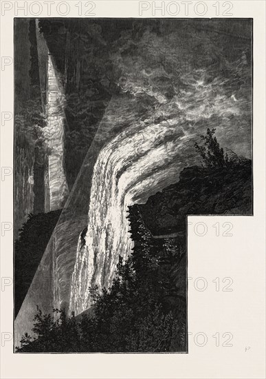 NIAGARA BY ELECTRIC LIGHT, CANADA, NINETEENTH CENTURY ENGRAVING