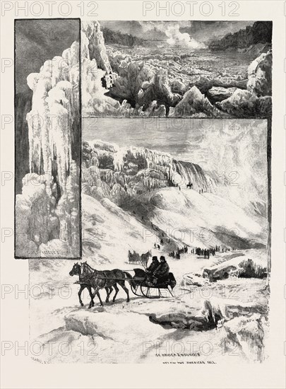 NIAGARA WINTER SCENES, CANADA, NINETEENTH CENTURY ENGRAVING