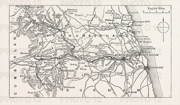 MAP OF THE COURSE OF THE TYNE,  a river in the UK