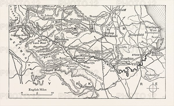 MAP OF THE COURSE OF THE TEES. The River Tees is in northern England. It rises on the eastern slope of Cross Fell in the North Pennines, and flows eastwards for 85 miles (137 km) to reach the North Sea between Hartlepool and Redcar near Middlesbrough. UK