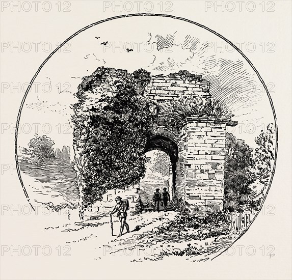 JOHN OF GAUNT'S GATEWAY, TUTBURY CASTLE. A largely ruinous medieval castle at Tutbury, Staffordshire, England, in the ownership of the Duchy of Lancaster. Tutbury Castle became the headquarters of Henry de Ferrers and was the centre of the wapentake of Appletree, which included Duffield Frith. Apart from the 12th century chapel the ruins date from the 14th and 15th centuries when the castle was rebuilt. Mary, Queen of Scots, was imprisoned in the castle in the 16th century. UK