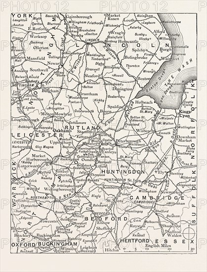 MAP OF THE RIVERS OF THE WASH, UK