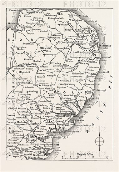 MAP OF THE EAST ANGLIAN RIVERS, UK