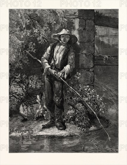 AN IDLE DOG. JOHN S. DAVIS. Fishing, Stream, outdoors, romantic