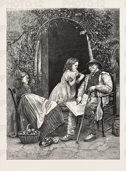 THE PLAGUE OF THE VILLAGE, MAN, WOMAN, CHILD, OUTDOORS, ENGRAVING 1876