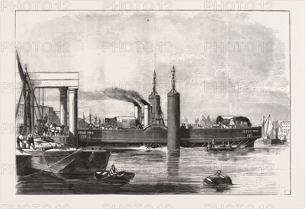 NEW STEAM FERRY-BOAT FOR THE THAMES, THE JESSIE MAY,  LAUNCHED ON SATURDAY, FEBRUARY 26TH, 1876, ENGRAVING 1876, lONDON, UK, britain, british, europe, united kingdom, great britain, european