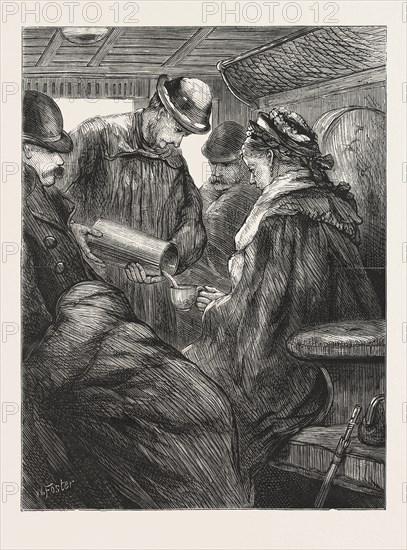 THE CUP THAT CHEERS, AN INCIDENT ON THE GREAT NORTHERN RAILWAY, BETWEEN GRANTHAM AND PETERBOROUGH, ENGRAVING 1876, UK, britain, british, europe, united kingdom, great britain, european