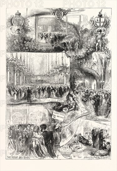 THE  PRINCE OF WALES VISIT TO THE CITY, ON FRIDAY MAY 19TH, 1876,  SCENES AND INCIDENTS AT THE GUILDHALL, LONDON, ENGRAVING 1876, UK, britain, british, europe, united kingdom, great britain, european