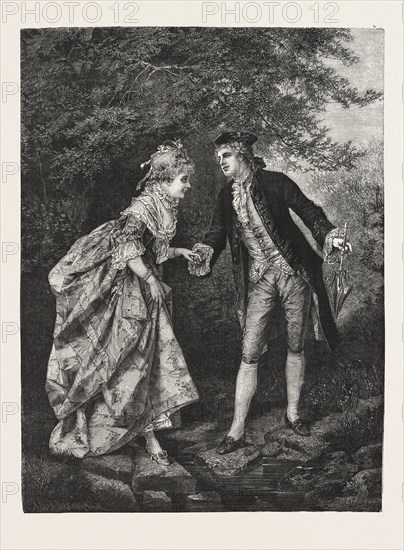 GALLANTRY, PICTURE BY D. ERDMANN, ENGRAVING 1876