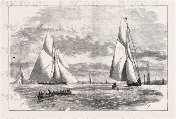 PRINCE OF WALES YACHT CLUB REGATTA: THE FINISH AT ERITH, ENGRAVING 1876, UK, britain, british, europe, united kingdom, great britain, european