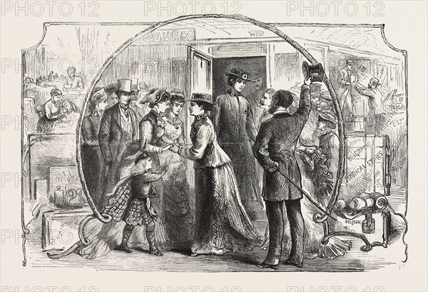 AID FOR THE SICK AND WOUNDED IN THE EAST: LADY NURSES LEAVING VICTORIA STATION, ON TUESDAY, 8TH INST., FOR SERVIA, SERBIA, ENGRAVING 1876
