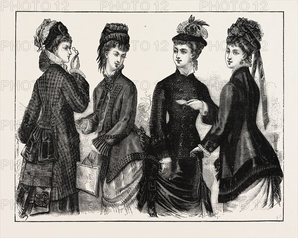 THE FASHIONS: LADIES CLOAKS FOR AUTUMN, ENGRAVING 1876, UK, britain, british, europe, united kingdom, great britain, european