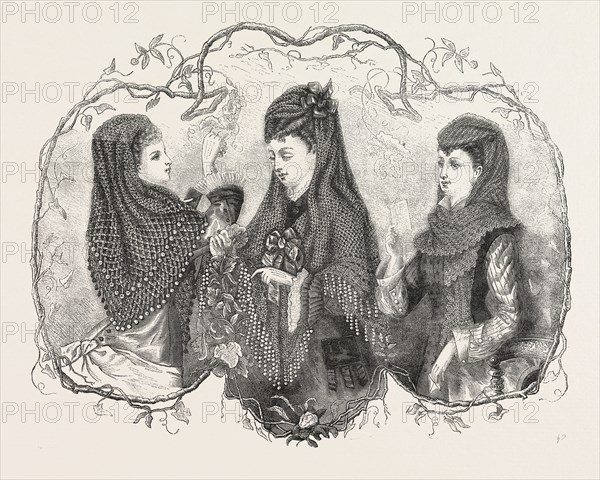 AUTUMN FASHIONS, WOOLLEN CLOUDS, , ENGRAVING 1876