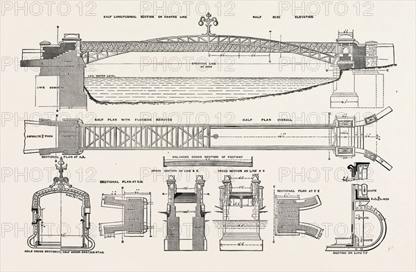 FOOT BRIDGE OVER THE RIVER WELLAND, AT STAMFORD, UK, 1882; MR. J.B. EVERARD, C.E., LEICESTER, ENGINEER