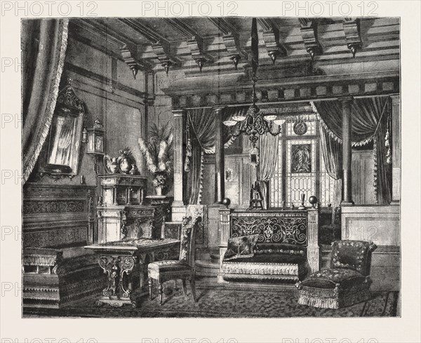 SUGGESTIONS IN DECORATIVE ART: DECORATIONS AND FURNITURE DESIGNED BY F. WIRTH'S SONS, STUTTGART, GERMANY. FROM THE WURTEMBERG EXHIBITION IN STUTTGART, 1881