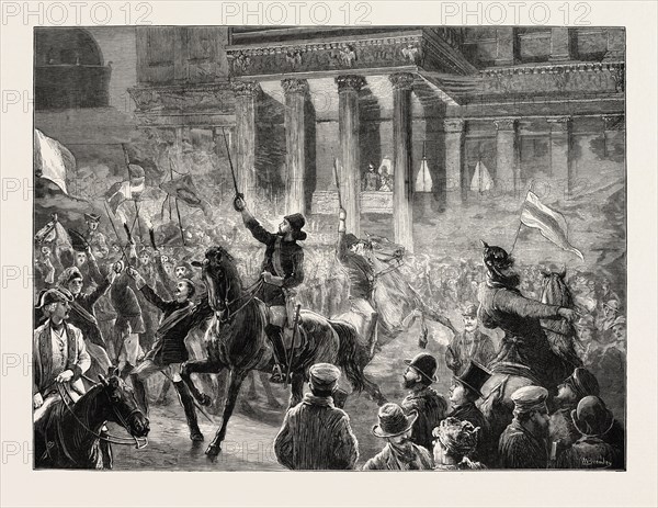 TORCHLIGHT PROCESSION OF STUDENTS AT BERLIN CONGRATULATING IMPERIAL PRINCE ON HIS RECOVERY, GERMANY, 1873
